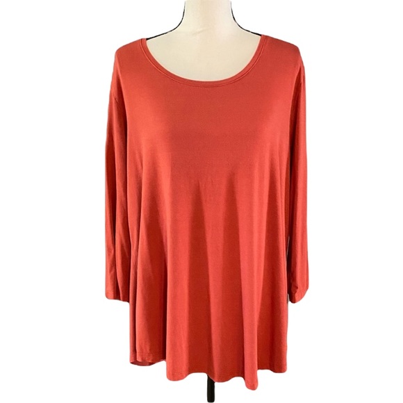 JM Collection Tops - JM COLLECTION Pumpkin Spice Rayon Spandex Long-Sleeve Scoop Neck Layering Top XL